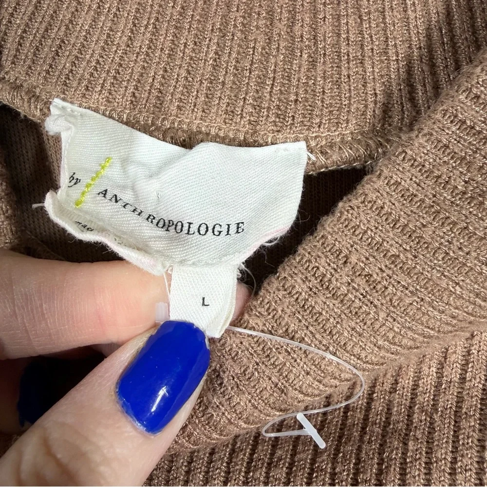 Anthropologie Tan White‎ Ribbed Puff Long Sleeve Top